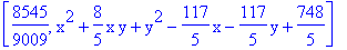 [8545/9009, x^2+8/5*x*y+y^2-117/5*x-117/5*y+748/5]